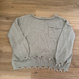 Freshman Gray Distressed Crew Neck Sweater